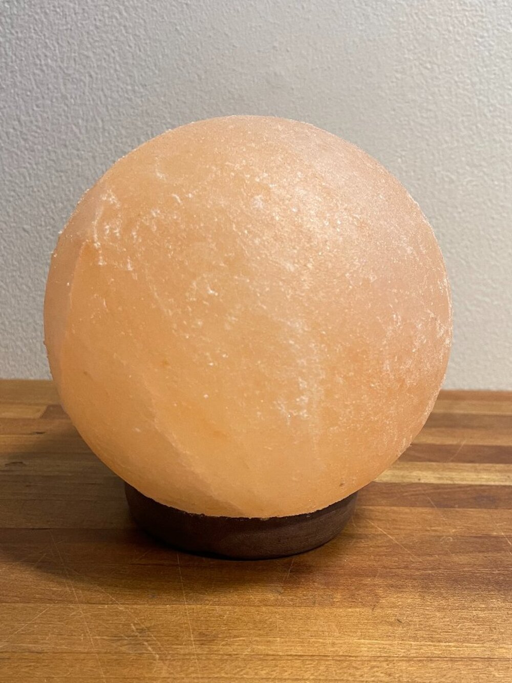Round Himalayan Salt Night Light Table Lamp on Wooden Base
